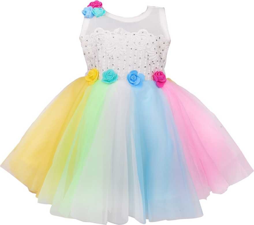 Girl's Floral Design Knee Length Soft Net Frocks