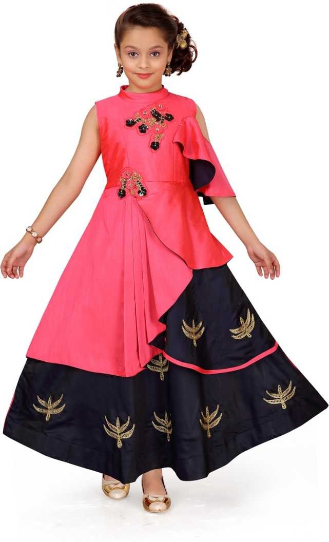 Girl's Sleeveless Maxi/Full Length Party Dress  Pack Of 1 ( Peach )